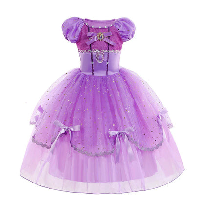 Little Girl Sofia Princess Ball Gown Role Play Delicate Carnival Costume Junior Catoon TV Series Heroine Dress Birthday Party