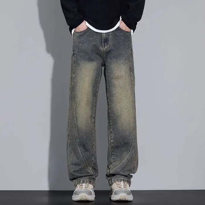 Calça Jeans Masculina de Outono e Inverno, Estilo Americano, com Bolsos Retos e Versátil, em Três Cores para Escolher