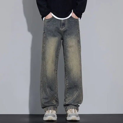 Calça Jeans Masculina de Outono e Inverno, Estilo Americano, com Bolsos Retos e Versátil, em Três Cores para Escolher