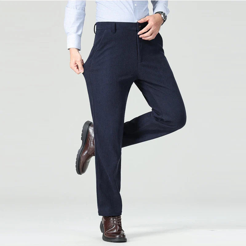Spring Autumn Men's Slim Fit Corduroy Suit Pants Straight Fashion Smart Casual Pants Men Solid Color Office Full Length Trousers