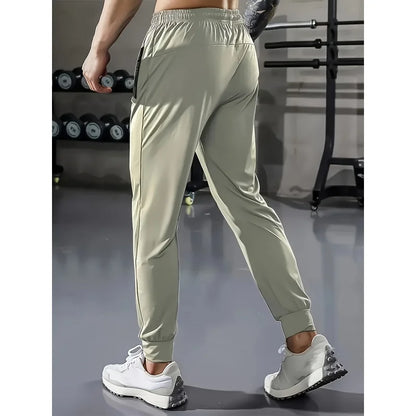 Summer Clothes Football Men's Ice Silk High Elastic Breathable Trousers With Drawstring Zipper Pockets Casual Sports Trousers