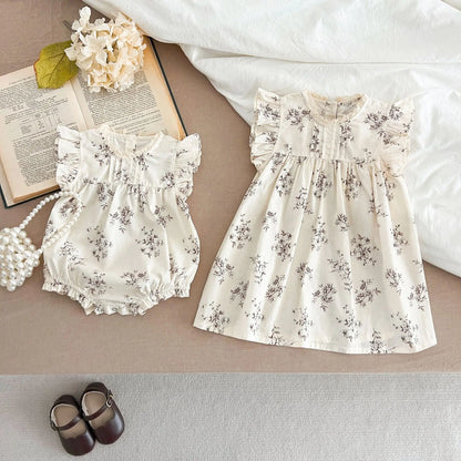 Summer Girls Dress Children's Clothing Bow Embroidered Flower Collar Girl's Dress Cartoon Printed Flying Sleeves Princess Dress