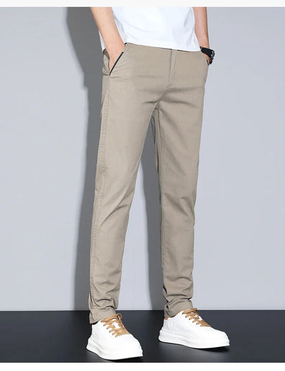 Cotton Thin Men's Business Casual Pants Summer Straight Slim Fit Fashion Stretch Solid Trousers Korean Men's Pants Size 28-38
