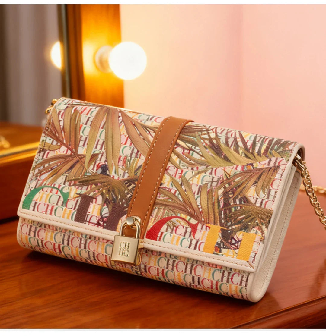 Chain Bag with Floral Letter Print Lock Design High Quality PU Material Women's 2025 Designer Shoulder Bag