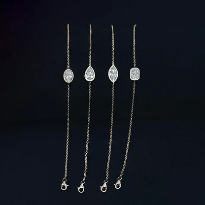 1/2Carat Bezel Set Solitaire Moissanite Diamond Bracelet for Women 925 Silver Marquise/Pear/Oval/Radiant Cut Diamond Hand Chain