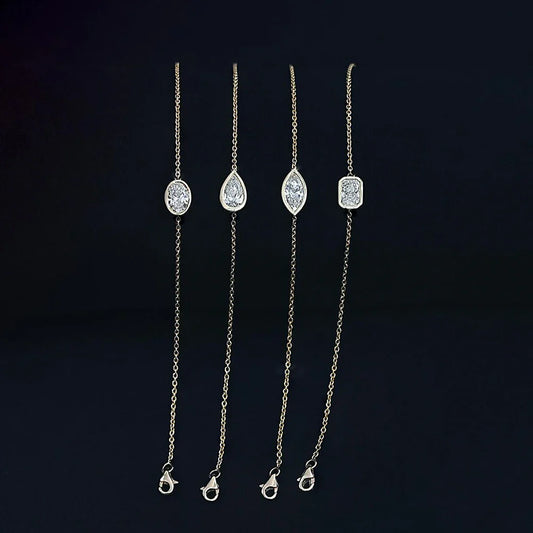 1/2Carat Bezel Set Solitaire Moissanite Diamond Bracelet for Women 925 Silver Marquise/Pear/Oval/Radiant Cut Diamond Hand Chain