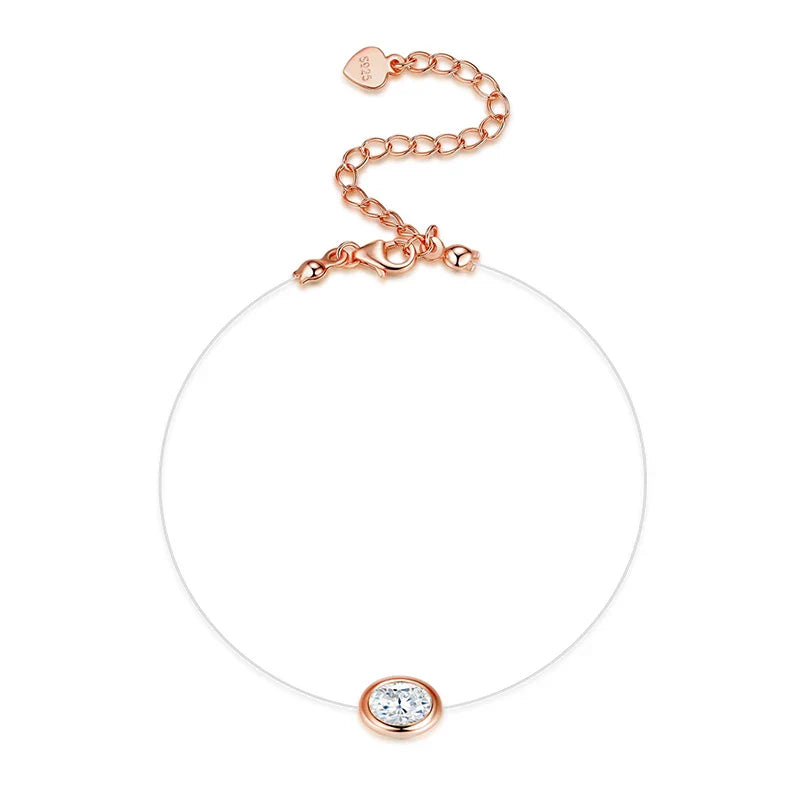 1CT 5*7mm Oval Cut Moissanite Bracelet D Color 925 Silver Plated 18k Rose Gold Adjustable Fishing Line Women Hand Bracelets