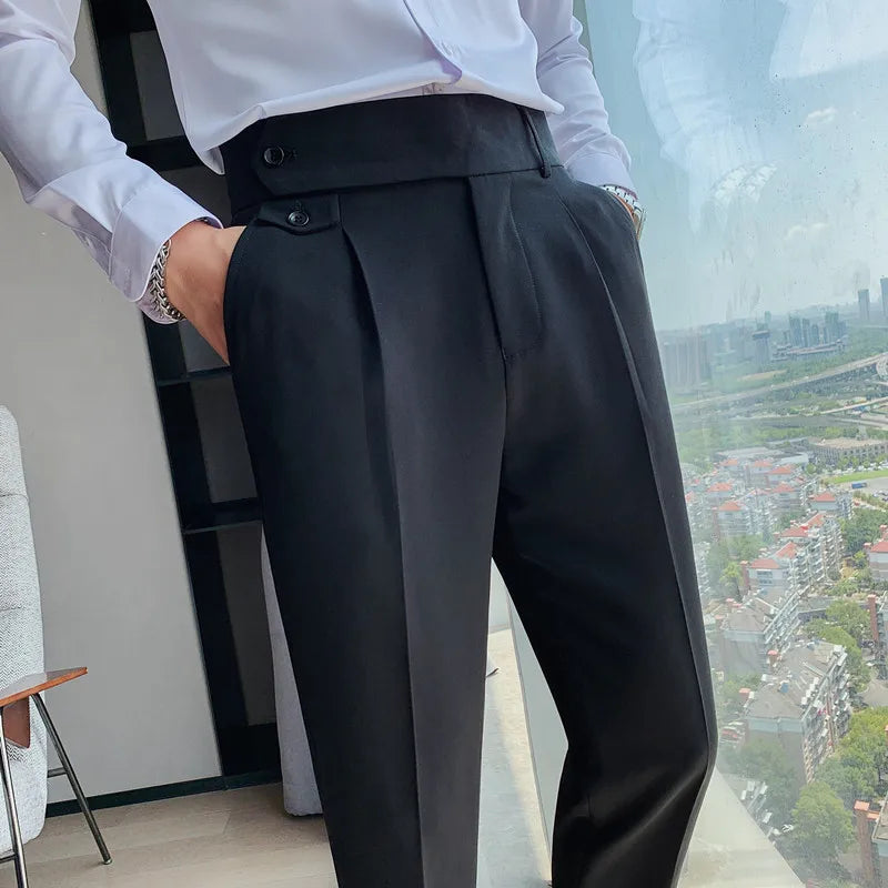 Men British Style Suits Pants New Male Solid High Waist Trousers High Quality Men Formal Slim Fit Business Casual Suit Pants