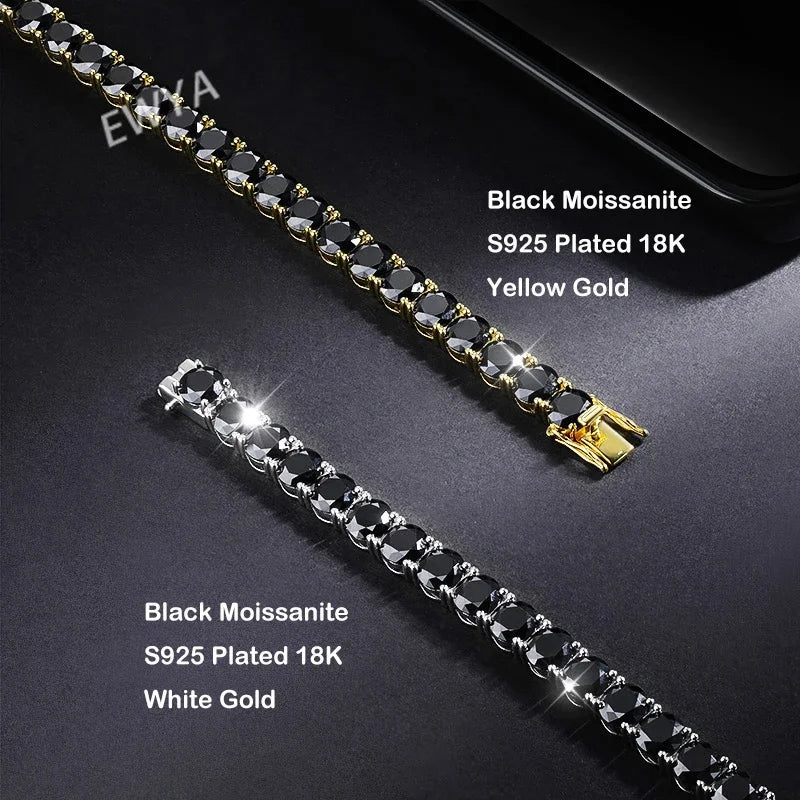 GRA Certified 3/4/5mm Full Black Moissanite Tennis Bracelet for Women Men 925 Silver Plated 18K Rose Gold Link Bracelets