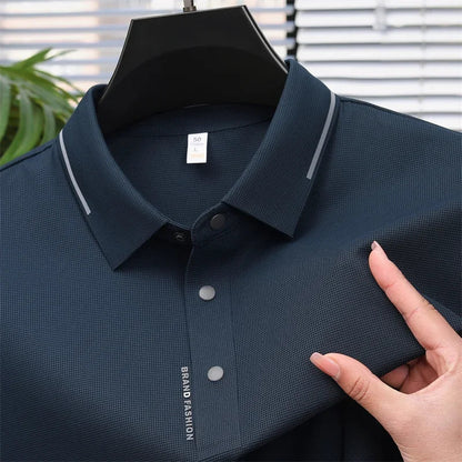 Men's Seamless Knit Polo Shirt - Summer Short Sleeve, Stretch Polyamide Spandex Blend Business Casual T-shirt