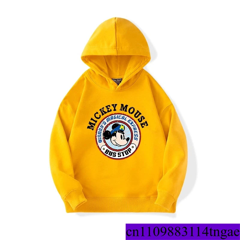 Cartoon Cute Mickey Print Boys Girls Casual Fleece Hoodie Autumn and Winter Outdoor Fashion Warm Kids Pullover Top
