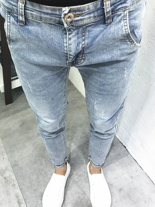 2024 Spring and Autumn New Fashion Trend Solid Color Elastic Small Legs Men's Casual Slim Comfortable High Quality Denim Pants