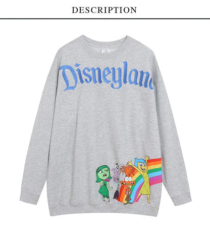 Embroidery Sweatshirt Inside Out Cartoon Jumper O Neck Long Sleeve Women Casual Pullover Top