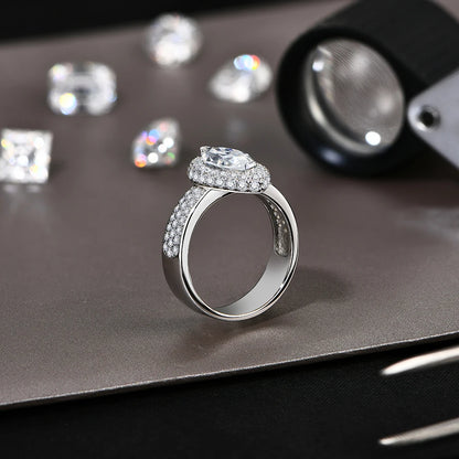 Marquise 2CT Moissanite Rings for Women 12*6mm D Color Diamond Real 925 Sterling Silver Luxury Anniversary Jewelry Gift