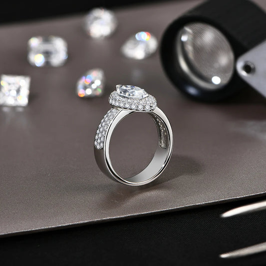 Marquise 2CT Moissanite Rings for Women 12*6mm D Color Diamond Real 925 Sterling Silver Luxury Anniversary Jewelry Gift