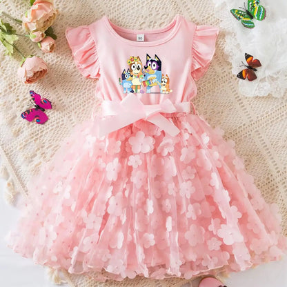 Girls Summer Dress Cartoon Bow Tutu Dress 3D Butterfly Cute Cotton Party Casual Dress for Baby 2-6 Years