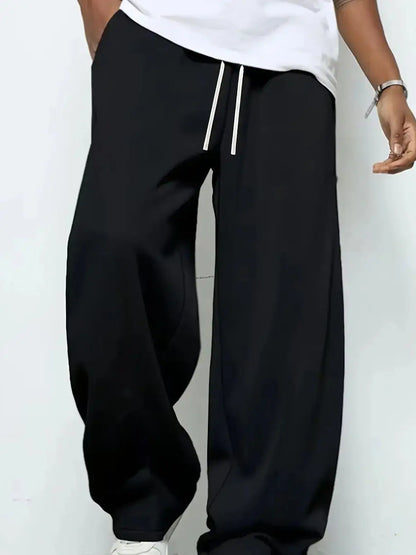 Men's heavy breathable sports jogging pants elastic drawstring waist loose straight casual trousers thick men's sweater pants