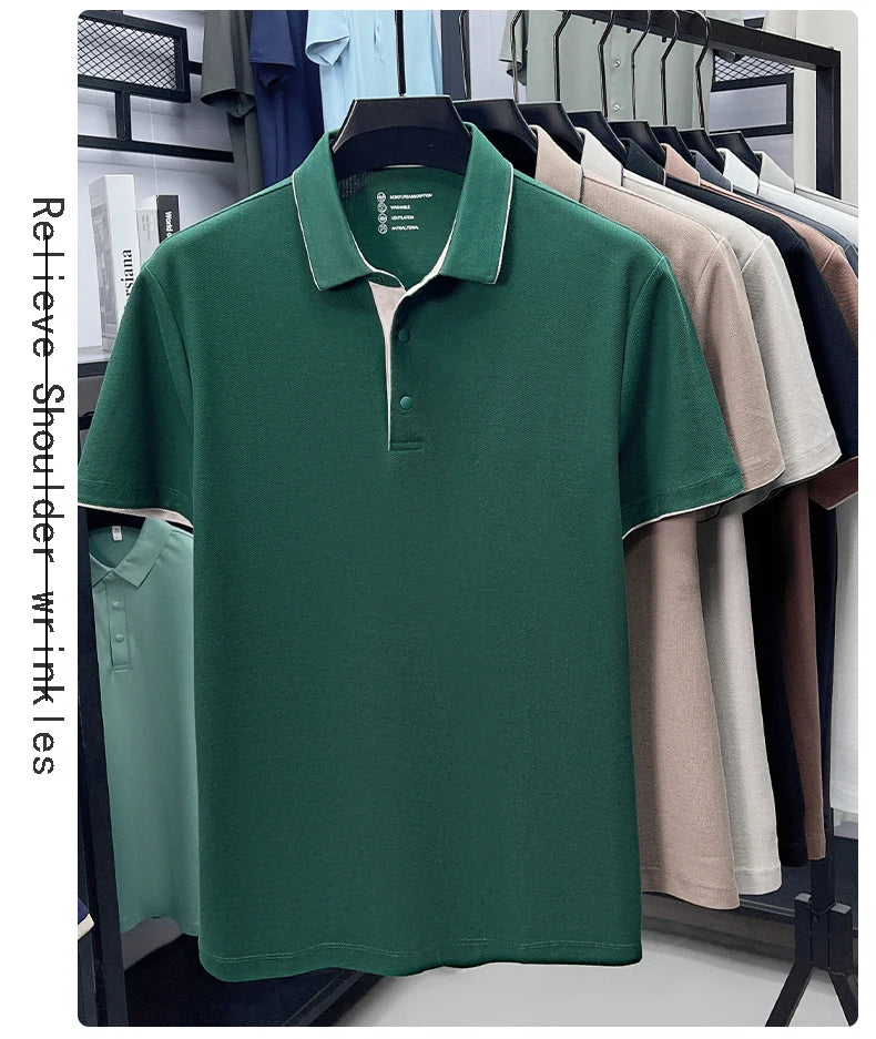 High quality 100% cotton solid color short sleeve polo shirt unique button men summer breathable comfort texture lapel T-shirt