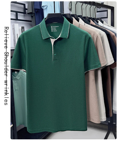 High quality 100% cotton solid color short sleeve polo shirt unique button men summer breathable comfort texture lapel T-shirt