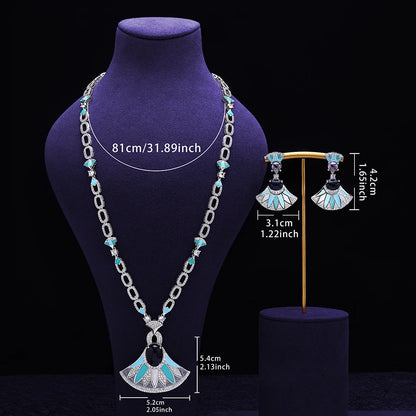 Saudi Dubai Long Chain Necklace Set for Women Luxury Cubic Zirconia Bridal Jewelry Set Wedding Accessories