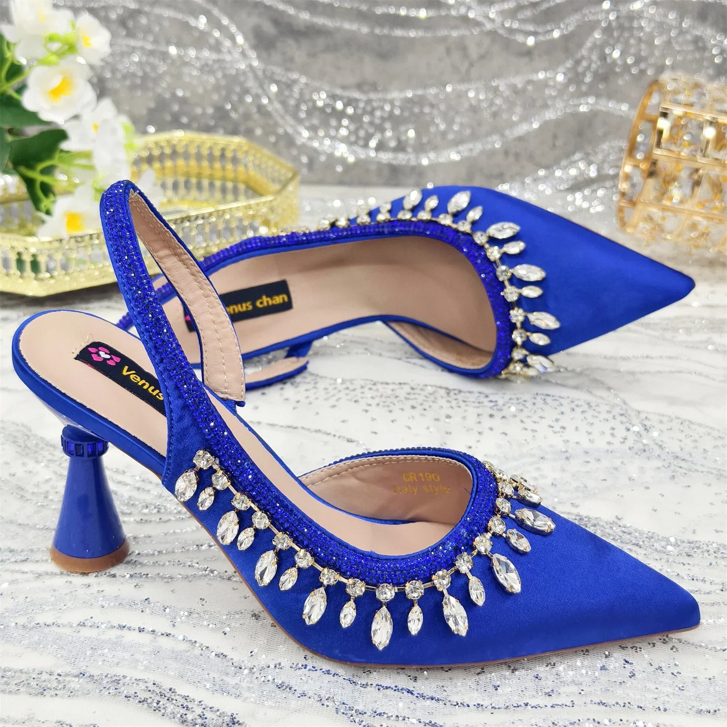 Pointed-Toe High Women Heels Shoes and Bags for Women Rhinestone Evening Party Elegant Luxury Handbag