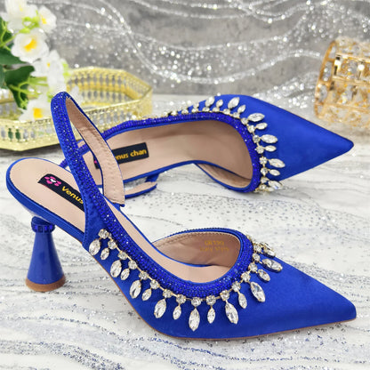 Pointed-Toe High Women Heels Shoes and Bags for Women Rhinestone Evening Party Elegant Luxury Handbag