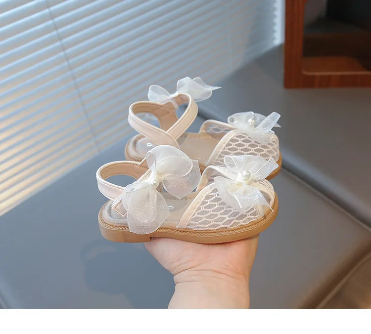 2025 Mesh Peep-toe Princess Shoes Girls Sandals with Tulle Butterfly-knot Summer Evening Wedding Party Bridesmaid Sandals I05292