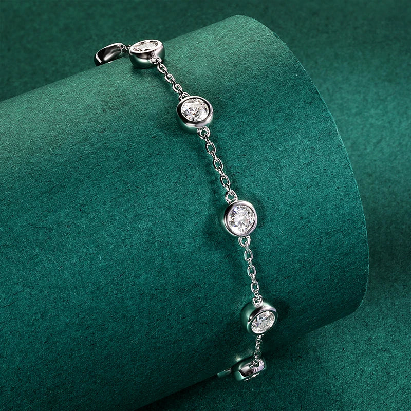 4mm Classic Bubble Moissanite Bracelet for Women 8 Stones Sparkling Lab Diamond Tennis Bracelet 925 Sterling Silver