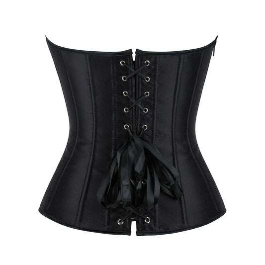 Fashion Black White Corset Top Women Gothic Vintage Lace Up Zipper Crop Top Bustier Shaperwear Satin Overbust Corselet