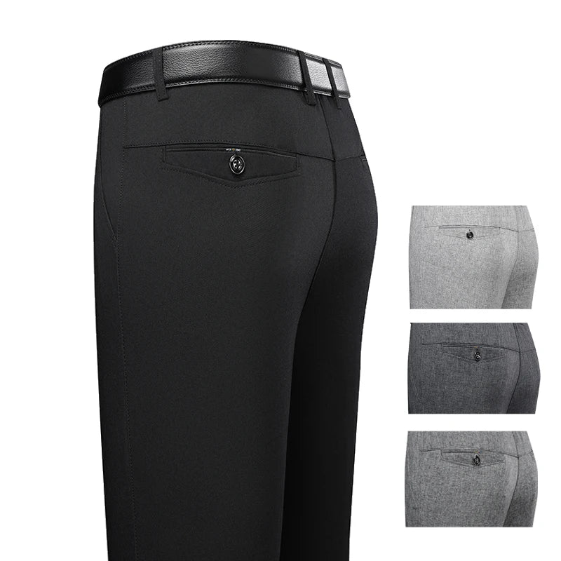 Male Spring Summer Casual Straight Pants Artificial Linen Business Casual Pants Mid Aged Men's Trousers