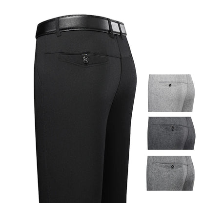 Male Spring Summer Casual Straight Pants Artificial Linen Business Casual Pants Mid Aged Men's Trousers