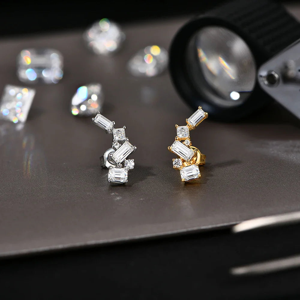 Shiny Synthetic Moissanite Earrings for Women S925 Sterling Silver Geometric Earring Elegant Engagement Wedding Jewelry