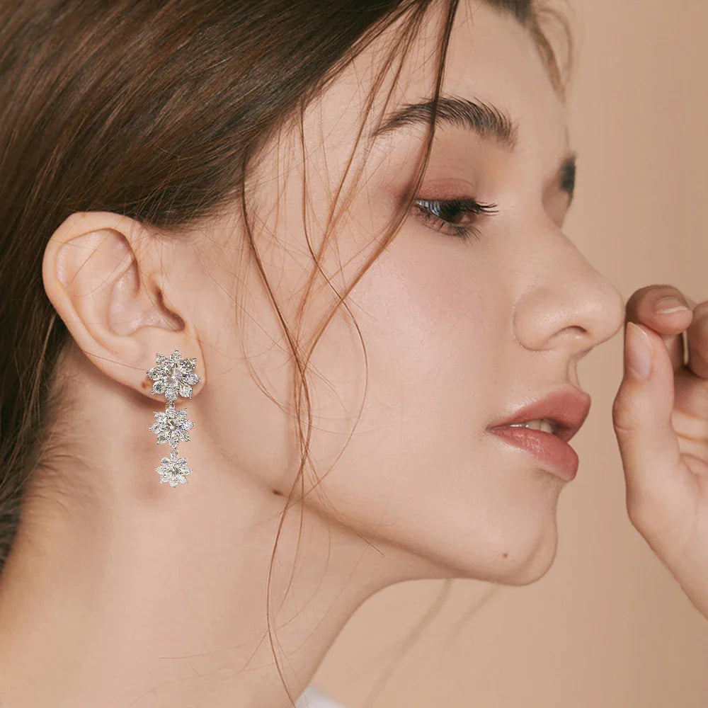 Full Moissanite Drop Earrings for Women Bridal Sun Flower Lab Diamond Stud Earring 925 Sterling Silver Plated Gold Fine Jewelry