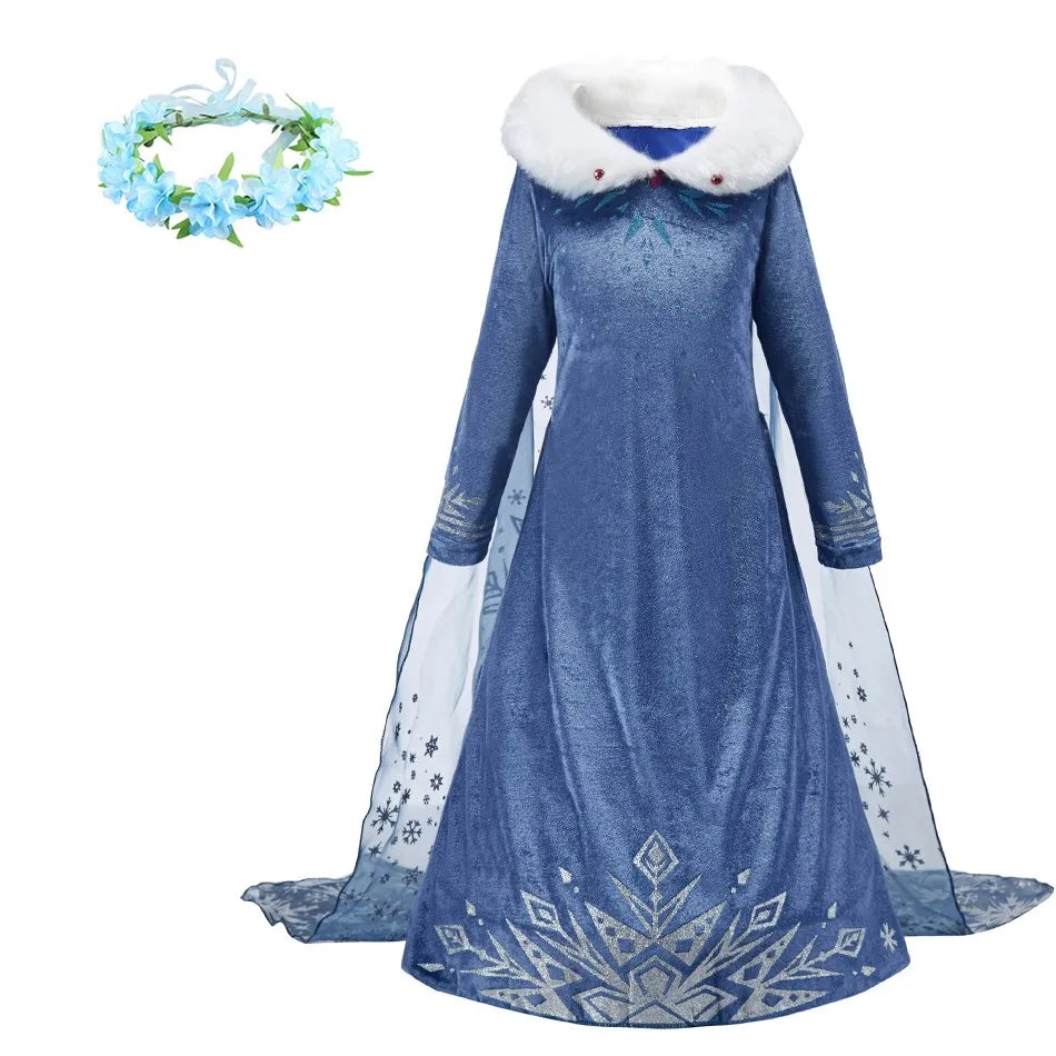 Children Snow Queen Princess Dress Winter Girl Elsa Costume Carnival Birthday Holiday Party Dress Kids New Outfit Clothes 2025