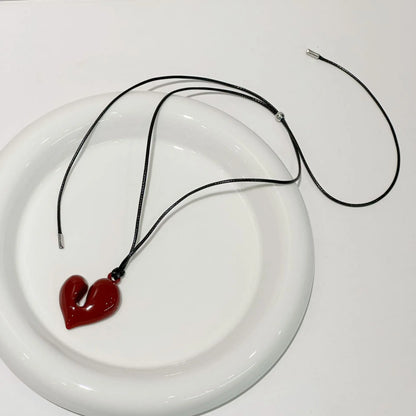Heart Pendant Necklace for Women Men 85CM Adjustable Pull-out Sweater Chain Fashion Jewelry Accessory Gift