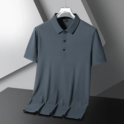 Summer Ice Silk Polo Shirt High-End T-Shirt Solid Color New Half Sleeve Non-Marking Casual Lapels Business Thin Menswear 2025