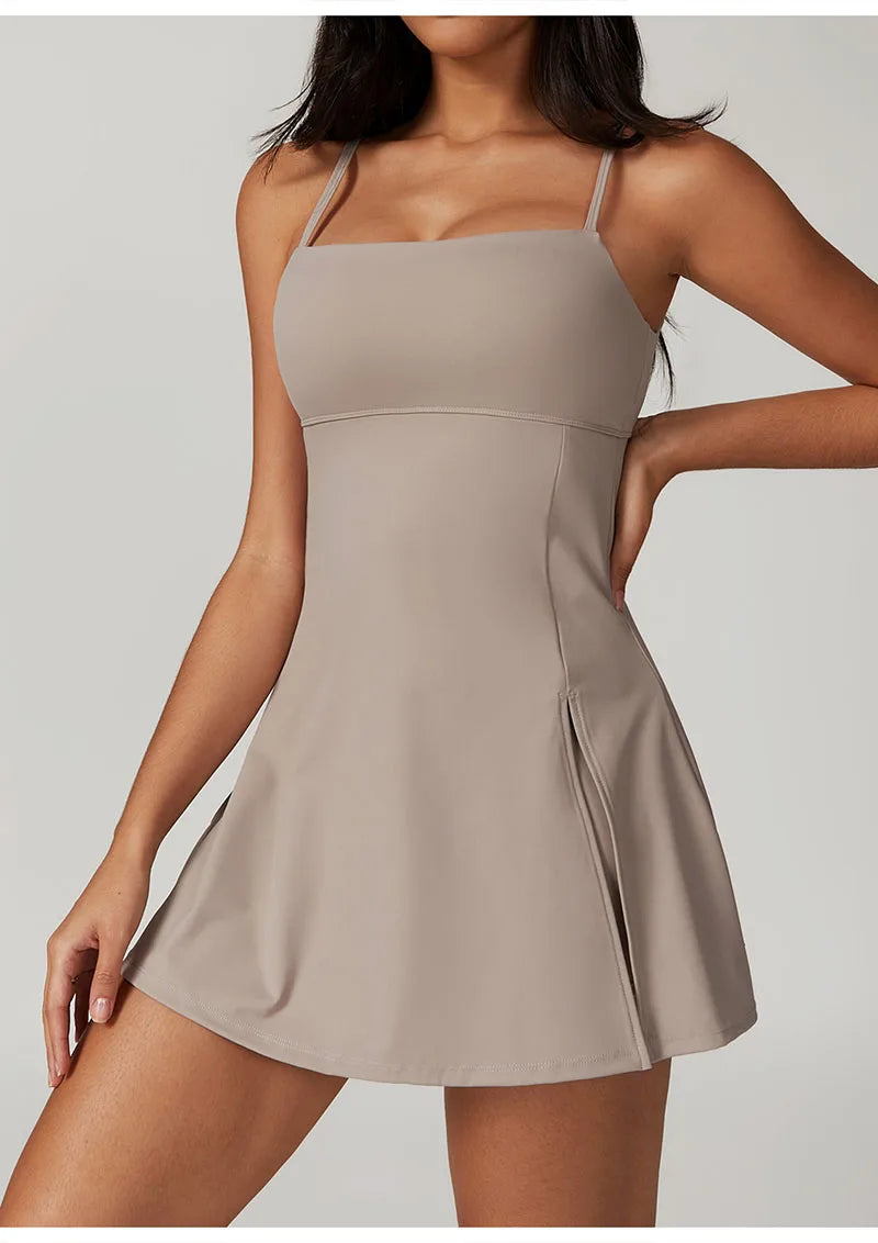Safe Sports Dress Golf Tennis Gym Yoga Dresses Women Girl Running Workout Long Skirts Fitness Outdoor One Piece Dress