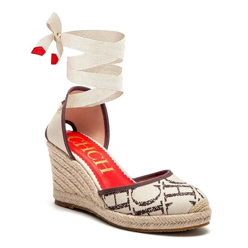 Women's Shoes CARACAS CANVAS WEDGES Luxury Brand Heeled Sandals Straw Fabric Casual shoeses