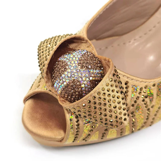 Elegant Fashion Peep Toe High Heels Laser-striped Sequin Rhinestone Women's Party Shoes and Bags 2026 Italian Design