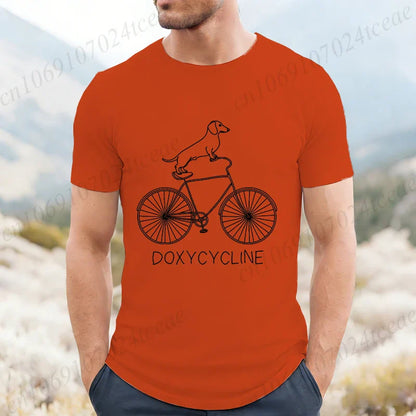 Dachshund Bicycle Printed Graphic T Shirts For Men Casual O Neck Short Sleeve T-Shirts Fashion Streetwear Vintage Male Tops