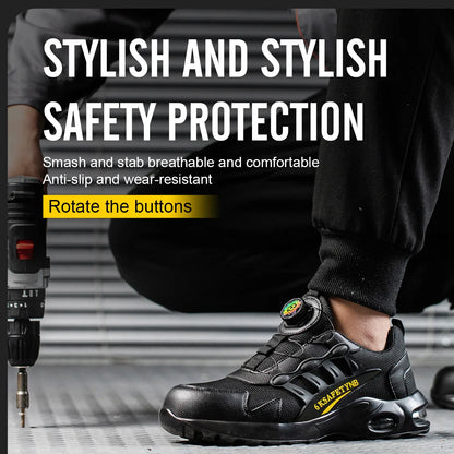 Men Safety Shoes Steel Toe Sneakers Rotated Buckle Puncture Proof Work Safety Boots Man Air Cushion Warehouse Work Shoes