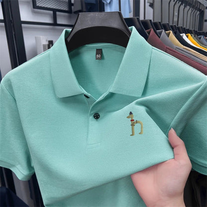 100Cotton High Quality Men's Polo Shirt Breathe Solid Color Soft Dog Print Short Sleeve Summer Lapel T-Shirt Business Menswear