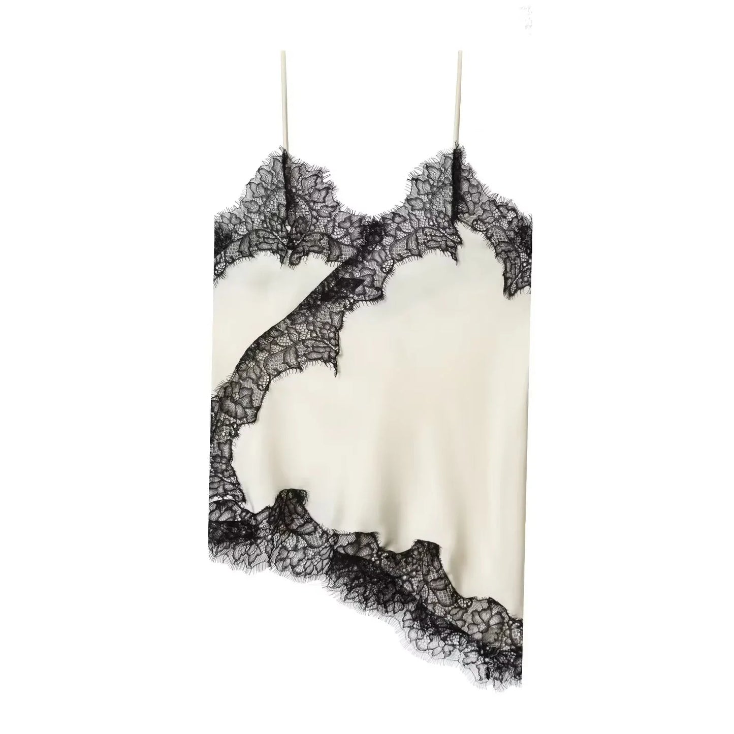 Women Fashion Lace Stitching Camisole Asymmetric Hem Sexy Backless Tank Top Summer Trend Lady Club Party Evening Chic Tops