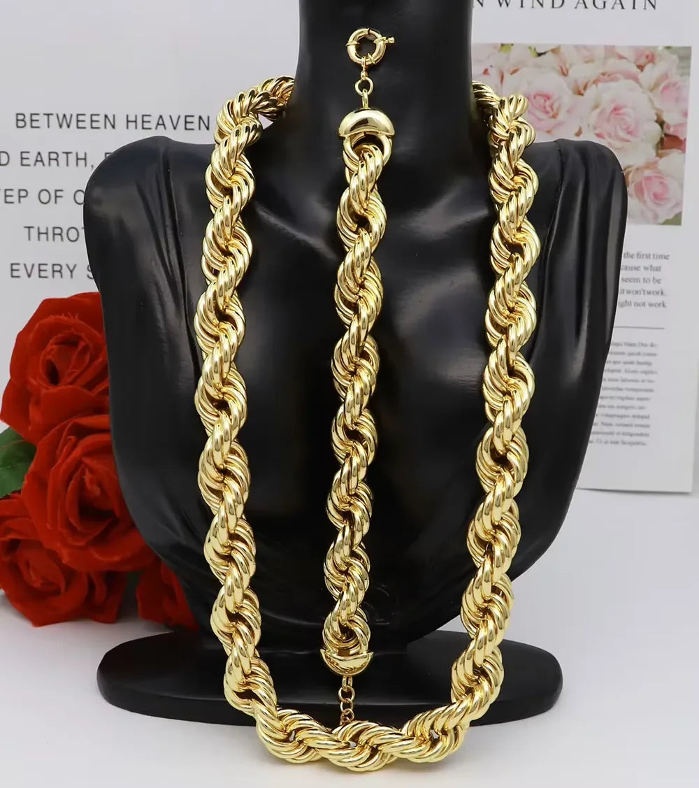 60cm 24in Punk Thick Chain Bicolor Gold-Plated Necklace For Men Women Hip Hop Luxury Copper Chain Dubai Jewelry Neck Party Gift