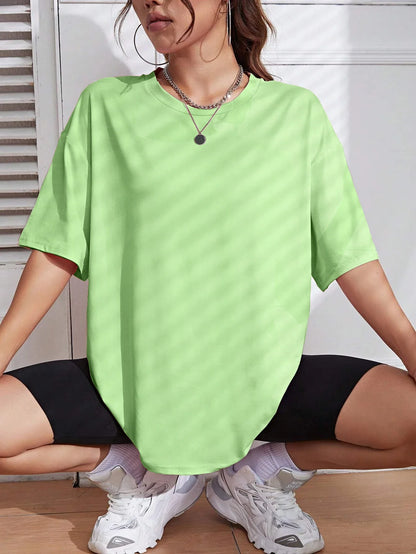 Camiseta Feminina de Manga Curta Cor Sólida para Fitness, Algodão Macio, Respirável, Roupas Confortáveis, Básica, Versátil, Solta