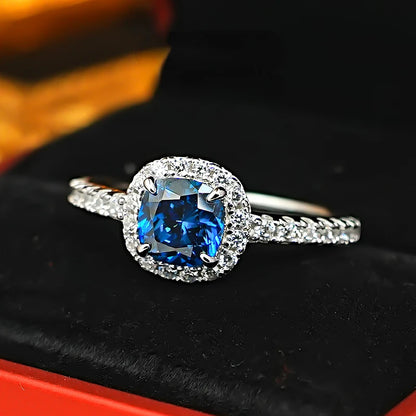 European and American retro princess square 925 silver ring inlaid with high carbon diamonds niche light luxury, daily exquisite