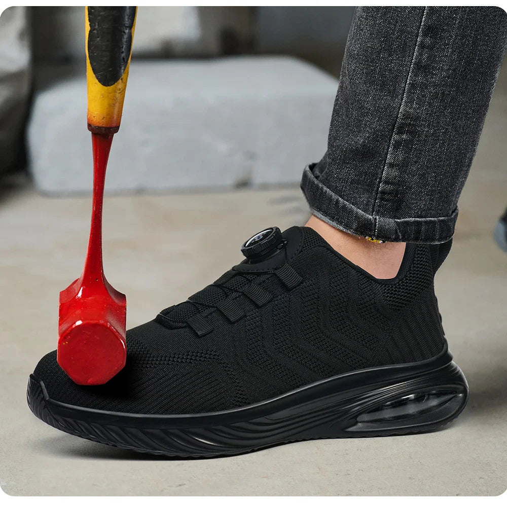 Men's Safety Shoes Anti-impact Lightweight Breathable Plastic Cap Toe Work Shoes Fashionable Button Design for Men