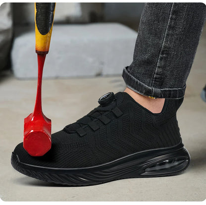 Men's Safety Shoes Anti-impact Lightweight Breathable Plastic Cap Toe Work Shoes Fashionable Button Design for Men