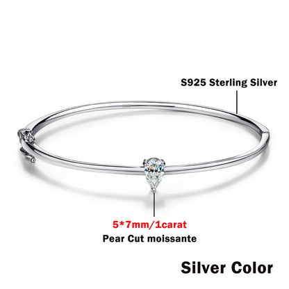 1CT Solitaire Waterdrop Moissanite Bangles for Women 925 Sterling Silver Pear Cut Diamond Bracelet with Certificate Fine Jewelry