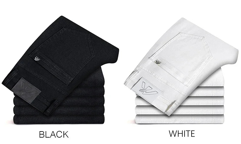 White Summer Men's Slim Jeans Classic Business Fashion High Quality Cotton Stretch Denim Pants Brand Trousers